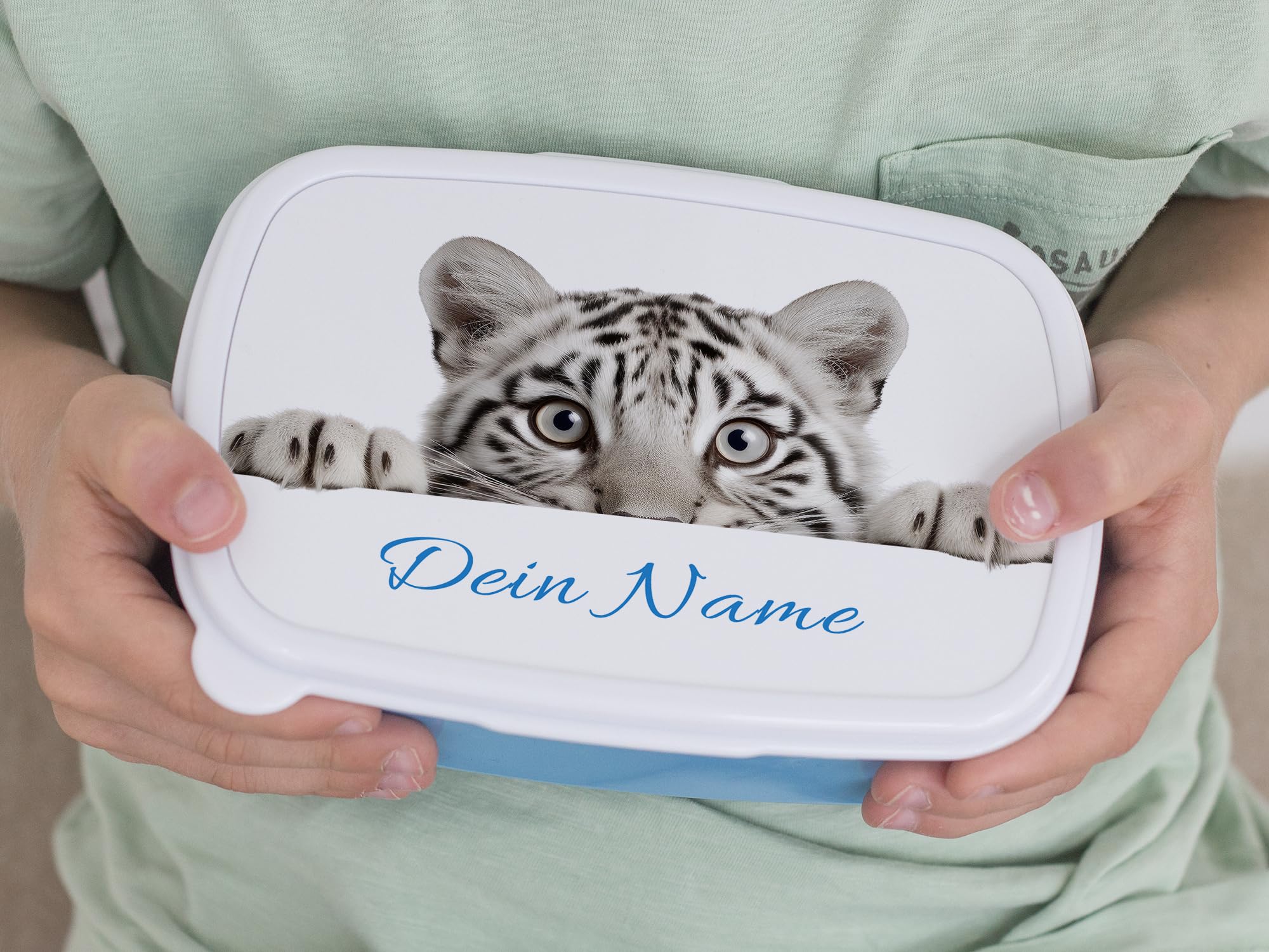 Boîte à Déjeuner Personnalisée Tigre GRAZDesign Avec Nom - Bleue Pour Enfants École Et Maternelle