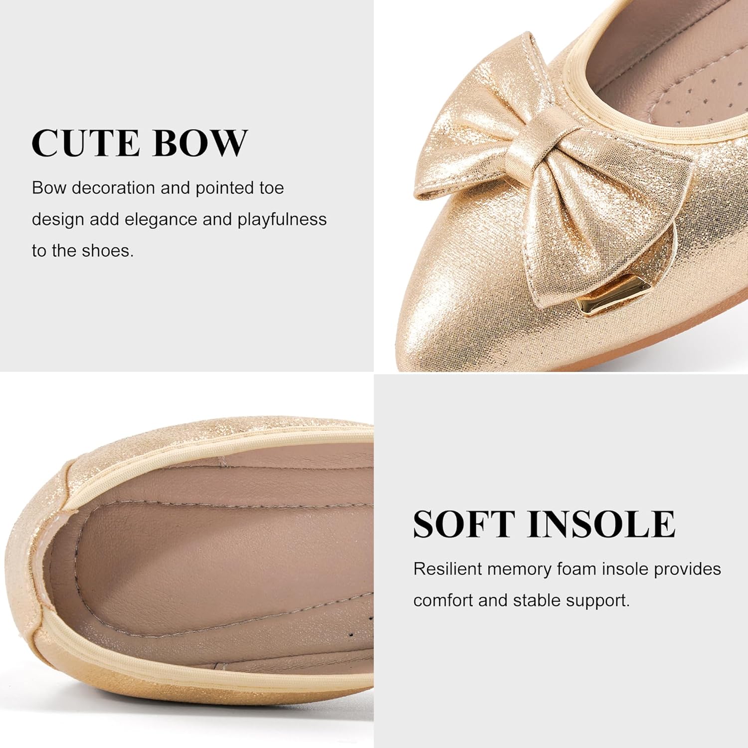 FUDYNMALC Womens Ballet Flats 2026: Foldable Dressy Slip On Shoes All-Day Comfort Bowknot Pointed Toe Loafers for Work Office Wedding - Image 4