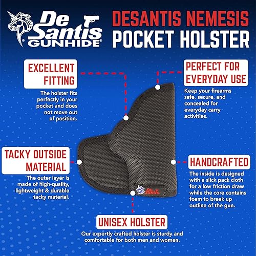 Miniatura 6 de DESANTIS The Nemesis - Funda de bolsillo ambidiestro negro Kahr PM9, PM40, MK9, MK40, nailon grande