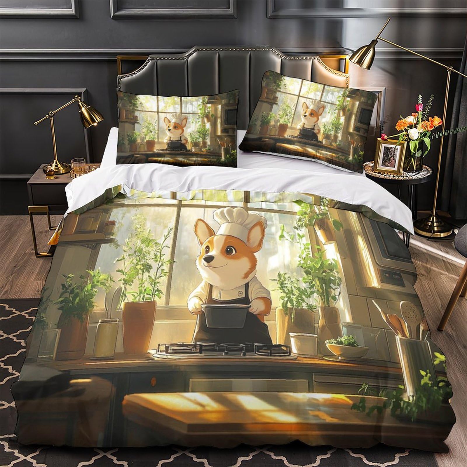 Parure de lit 140x200 Corgi 3D pour éviter les allergies et décorer la chambre