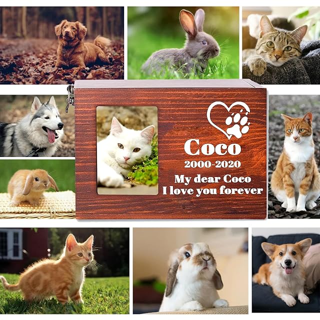 Foto 4 de 6 de Buaodam Urna Cenizas Perro Personalizadas, para con Imprimir Nombre, Fecha y Texto, con Ranura para Fotos