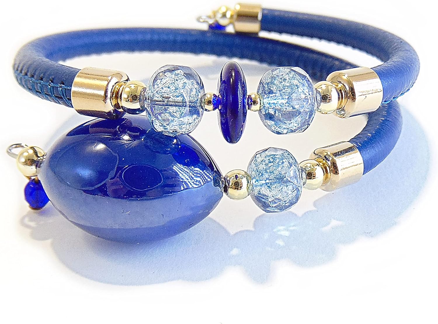 Bracciale Da Donna Con Cuore In Vetro Di Murano Originale E Vera Pelle
