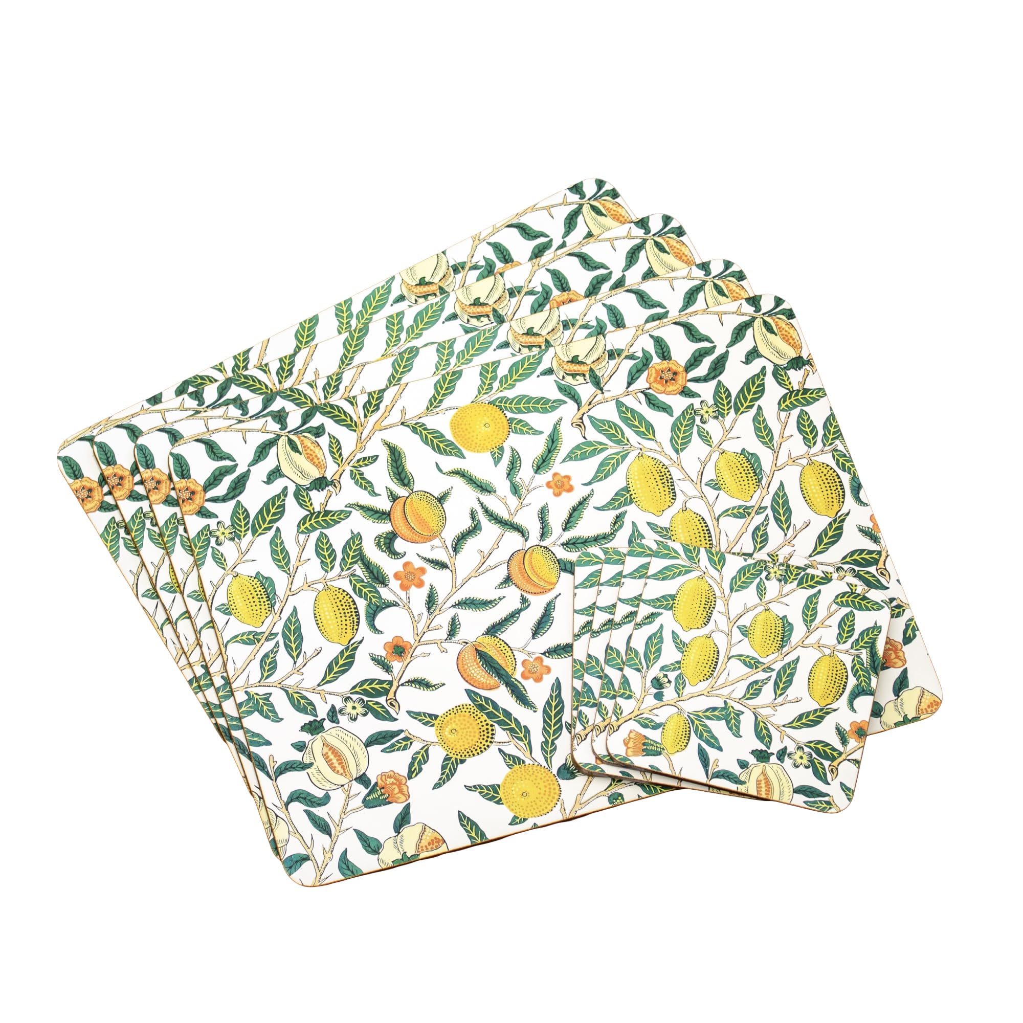 [Pack Of 4] William Morris Fruits Placemats & Coasters Set Cork Back