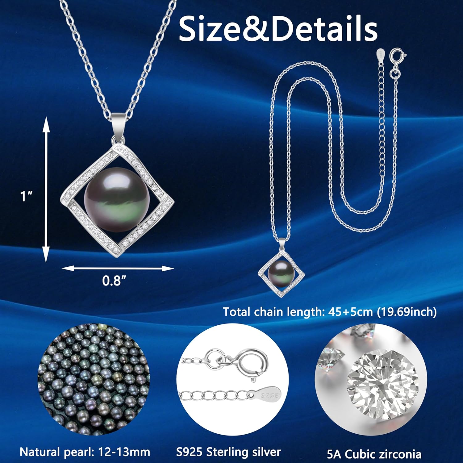 Tahitian Black Pearl Necklace for Women – 12-13mm AAAA Quality Real Pearl Pendant in 925 Sterling Silver, Adjustable Chain – Elegant Jewelry Gift for Wife, Mom, Anniversary, Birthday