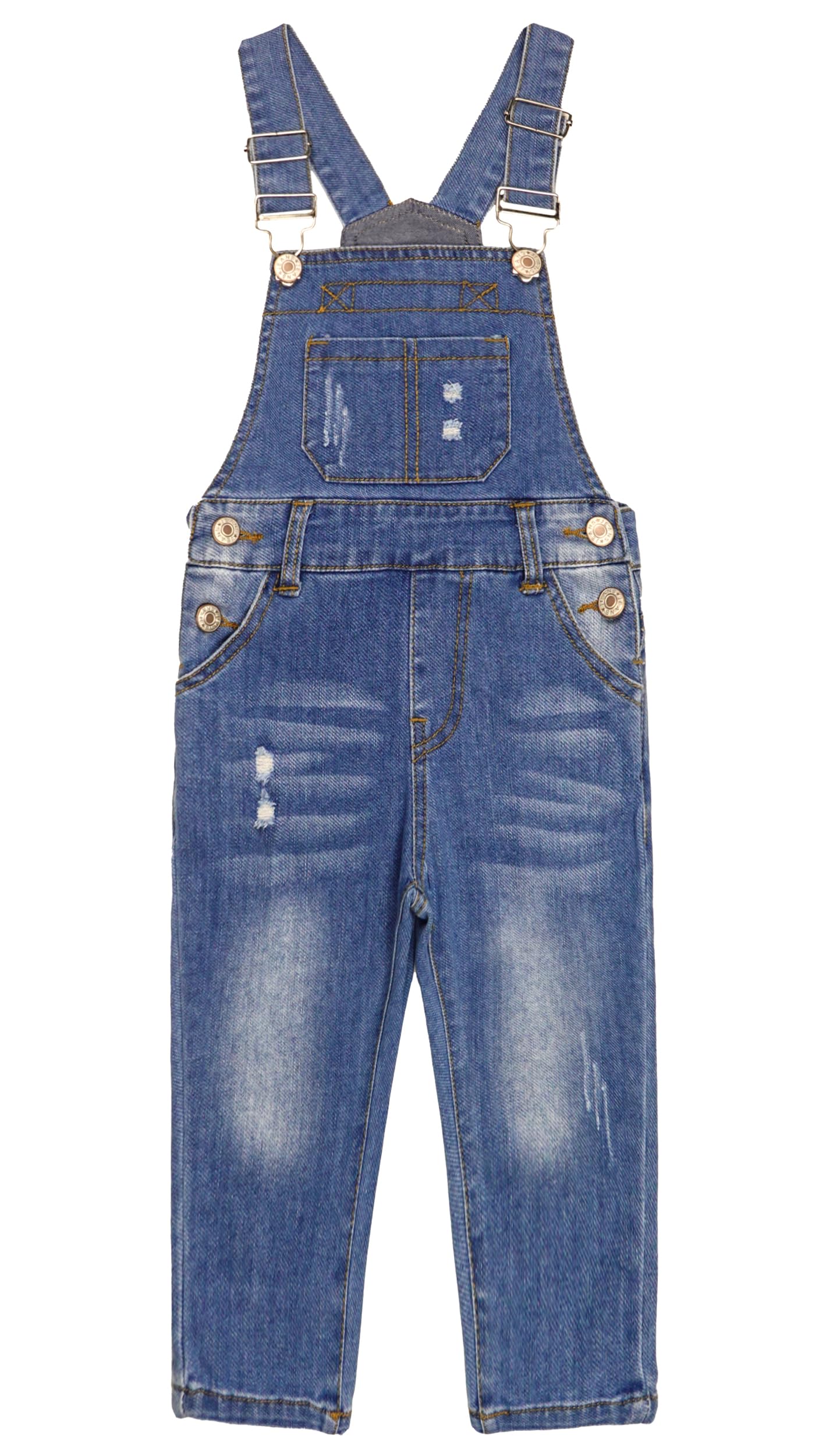 KIDSCOOL SPACE Baby Little Boys Slim Fit Jeans,Ripped Big Bib Pocket Fashion Denim Overalls