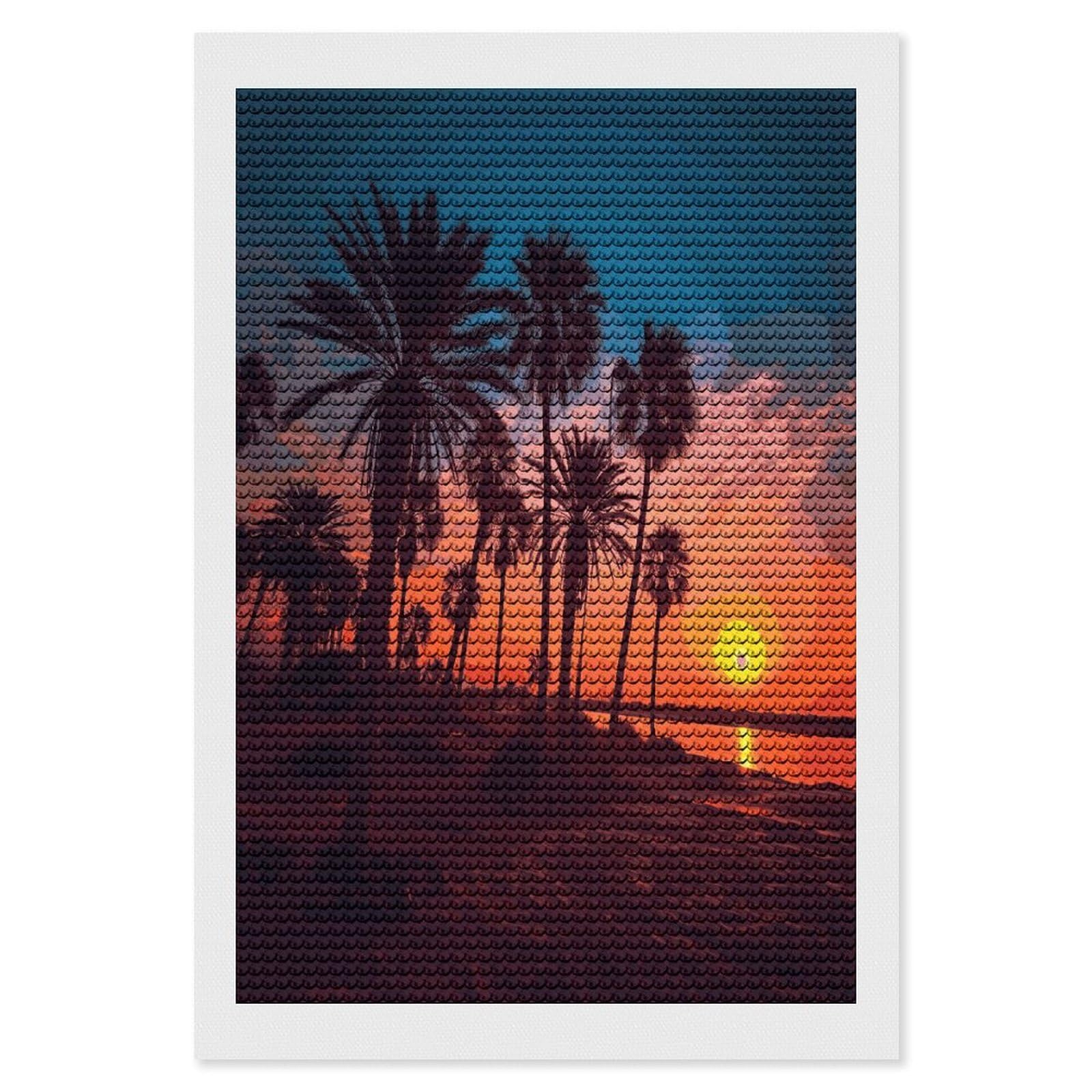 FekiLoot Palm Tree Sunset Paint by Numbers Kit for Adults Beginner DIY Diamond Dots Paintings Round Full Drill Diamond Art Kits Picture Diamond Art Painting Kits for Home Decor 8"x12"