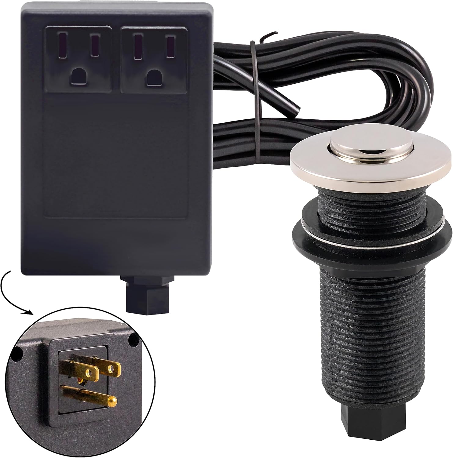 Westbrass ASB-2B3-05 Sink Top Waste Disposal Air Switch and Dual Outlet Control Box, Flush Button, Polished Nickel