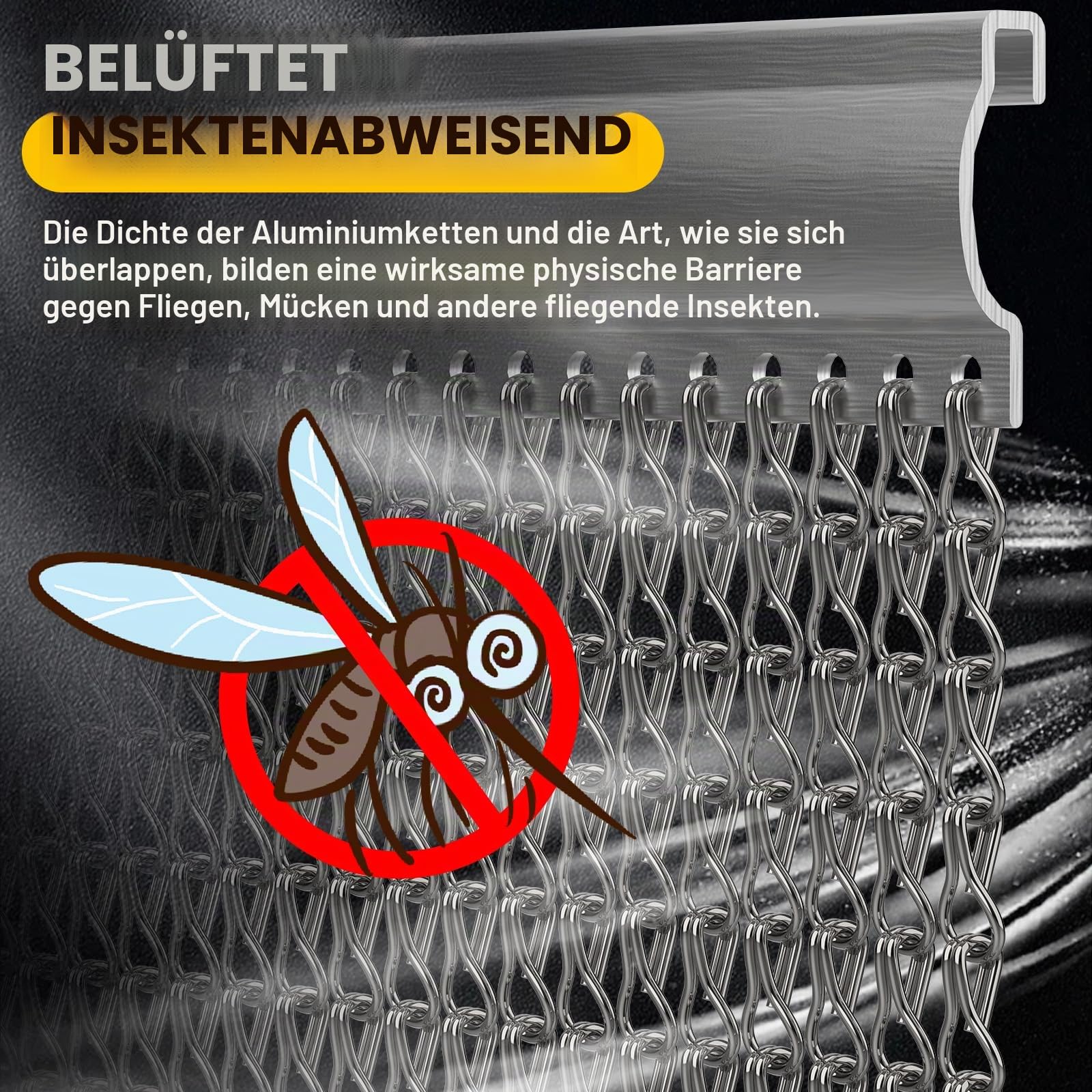 Ferghana Fliegentür Fliegenvorhang Terrassentür Insektenschutzgitter Aluminium Premium Fliegengitter Metall Kettenvorhang für Türen Jalousien (Metallgrau,100x210cm) | Fliegengittertür für Türen, Balkon, Terrasse, Schädlingsbekämpfung, Insektenschutz Türvo
