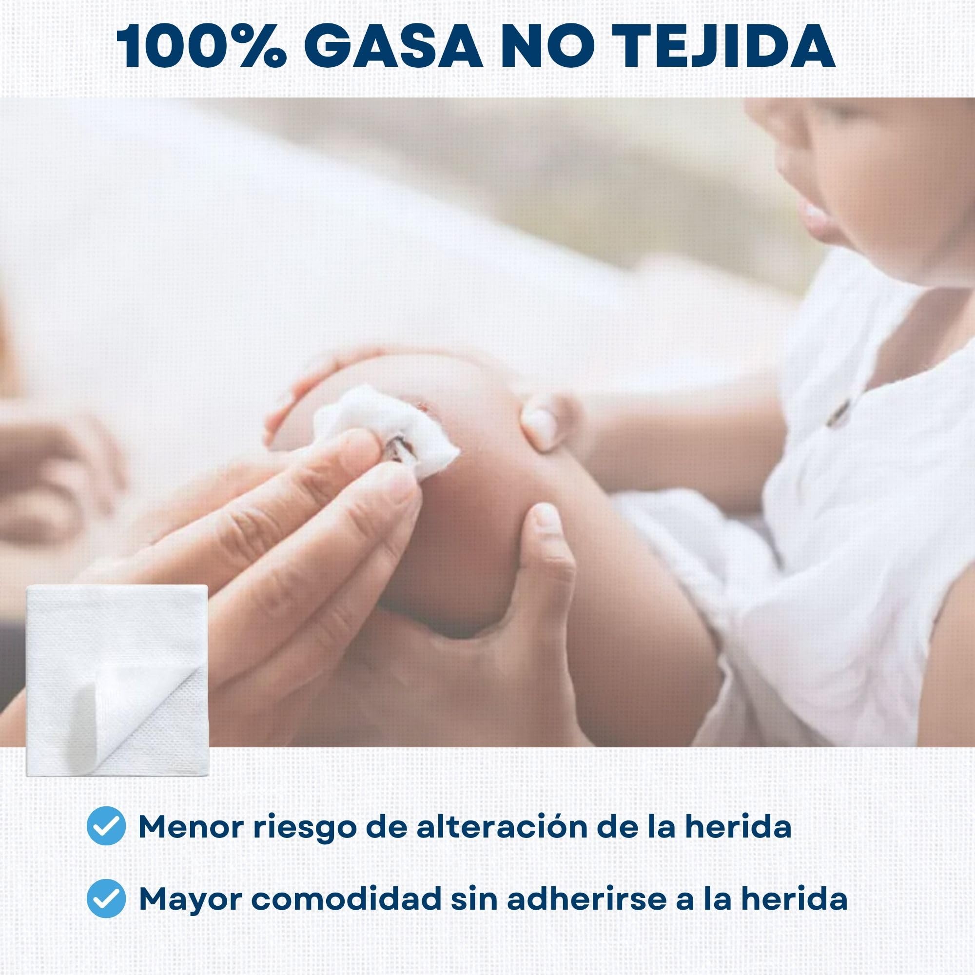 Pack de 200 gasas de máxima calidad y absorción, gasas de 4 capas no tejidas para cura de heridas, desinfección de la piel, aplicación de cremas, limpieza de material. fabricación europea