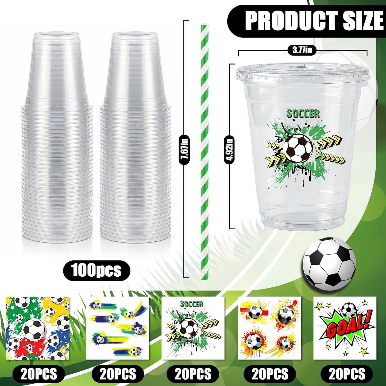 100 Sets Soccer Party Decorations Cups, 16OZ Disposable Cups image 2