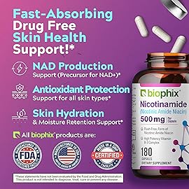 biophix B-3 Nicotinamide 500 mg 180 Caps 2 Pack - Nicotinic Amide Niacin Natural Flush-Free Vitamin Formula - Supports Skin Cell Health