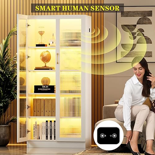 Miniatura 4 de Vitrina de gabinete de almacenamiento de cocina Gabinete de despensa de cocina con puertas y estantes ajustables Armarios acrílicos de 65 pulgadas