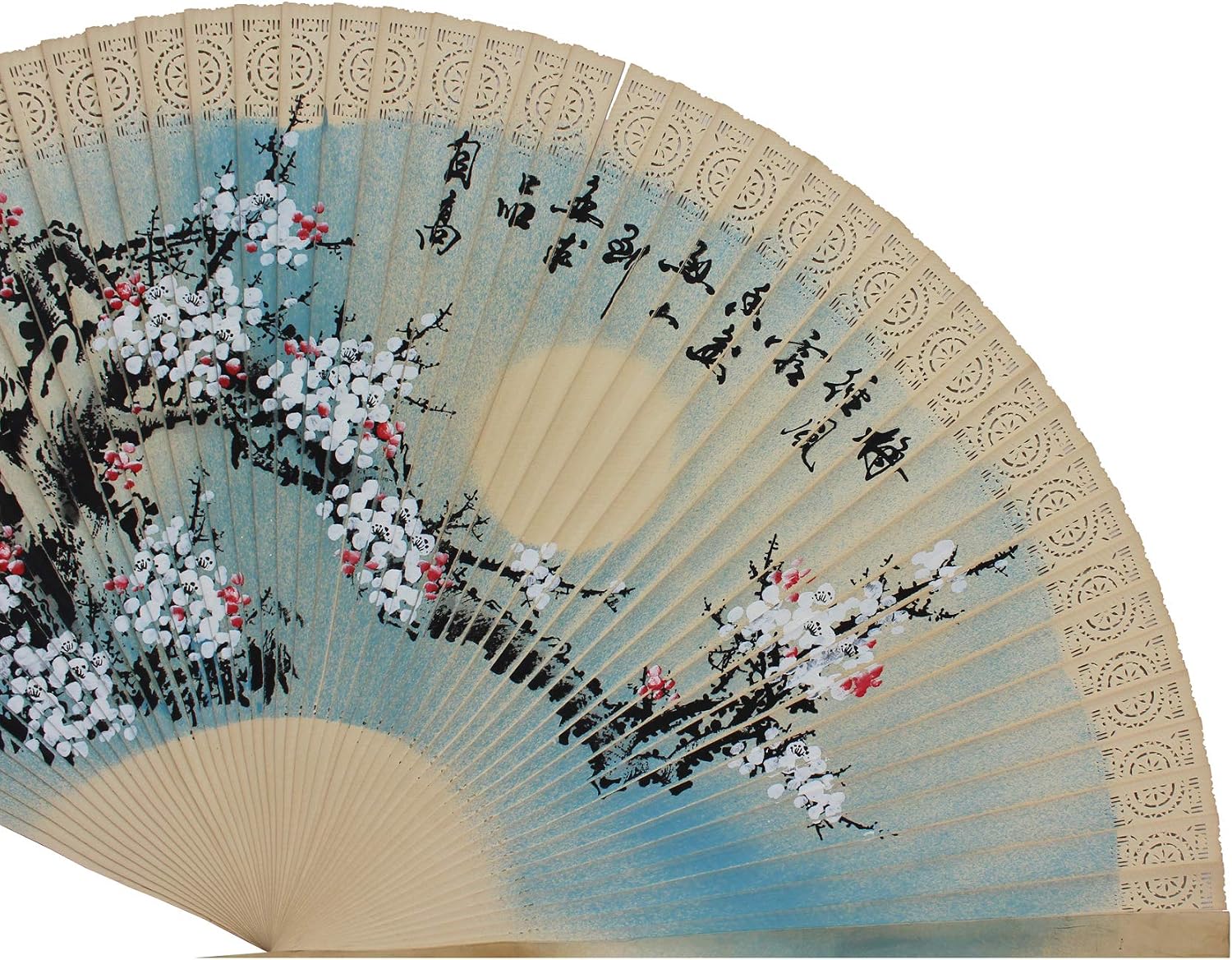 orientliving Chinese Handmade Fan Shape Flower Theme Wood Painting Acs5636
