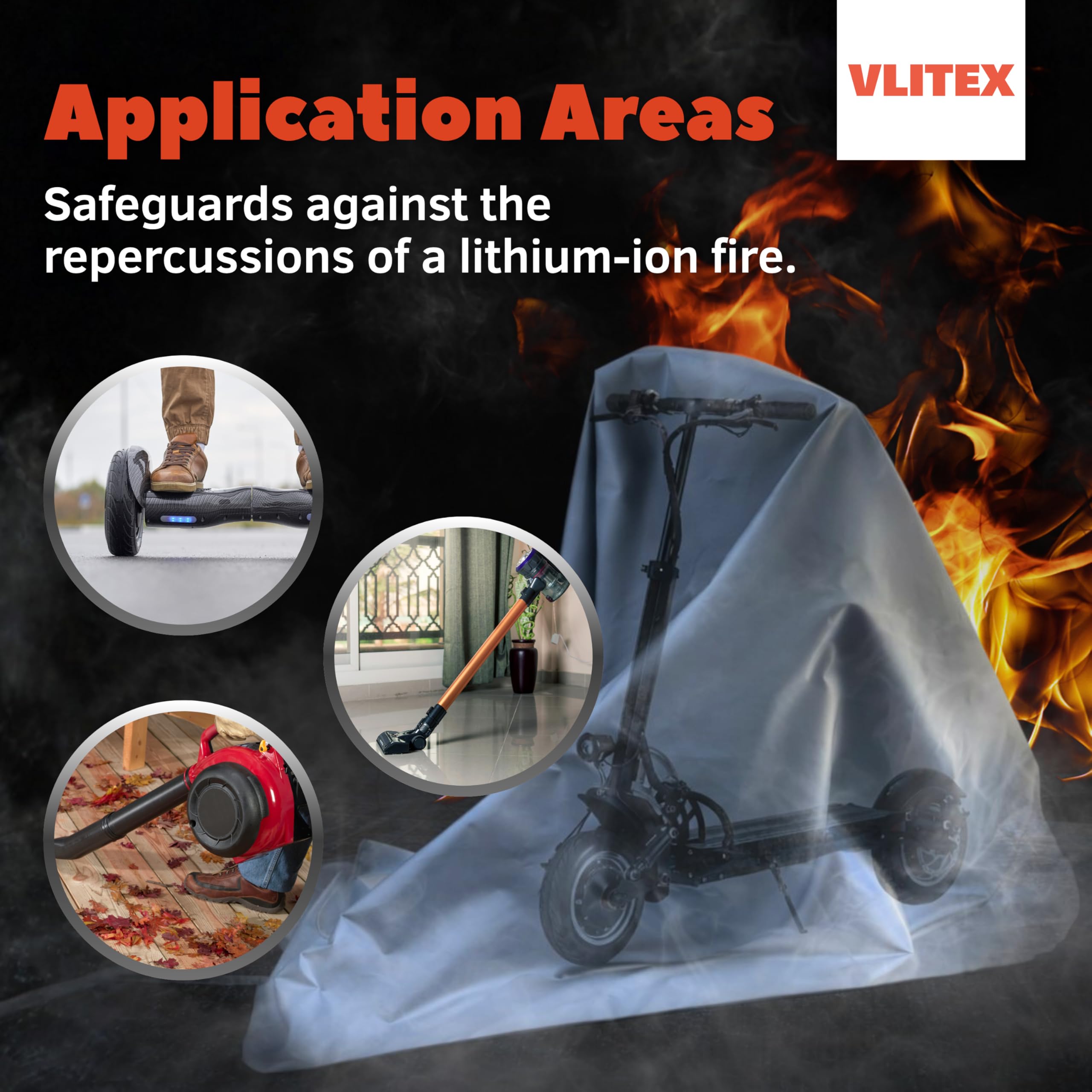 VLITEX Manta ignífuga || Batería Li-Ion Brand Explosion || E-Bike, E-Scooter, Seniors Mobil etc. || Retardante de Fuego hasta 1000 °C || 250 x 300 cm || Protección contra el Polvo, la Suciedad