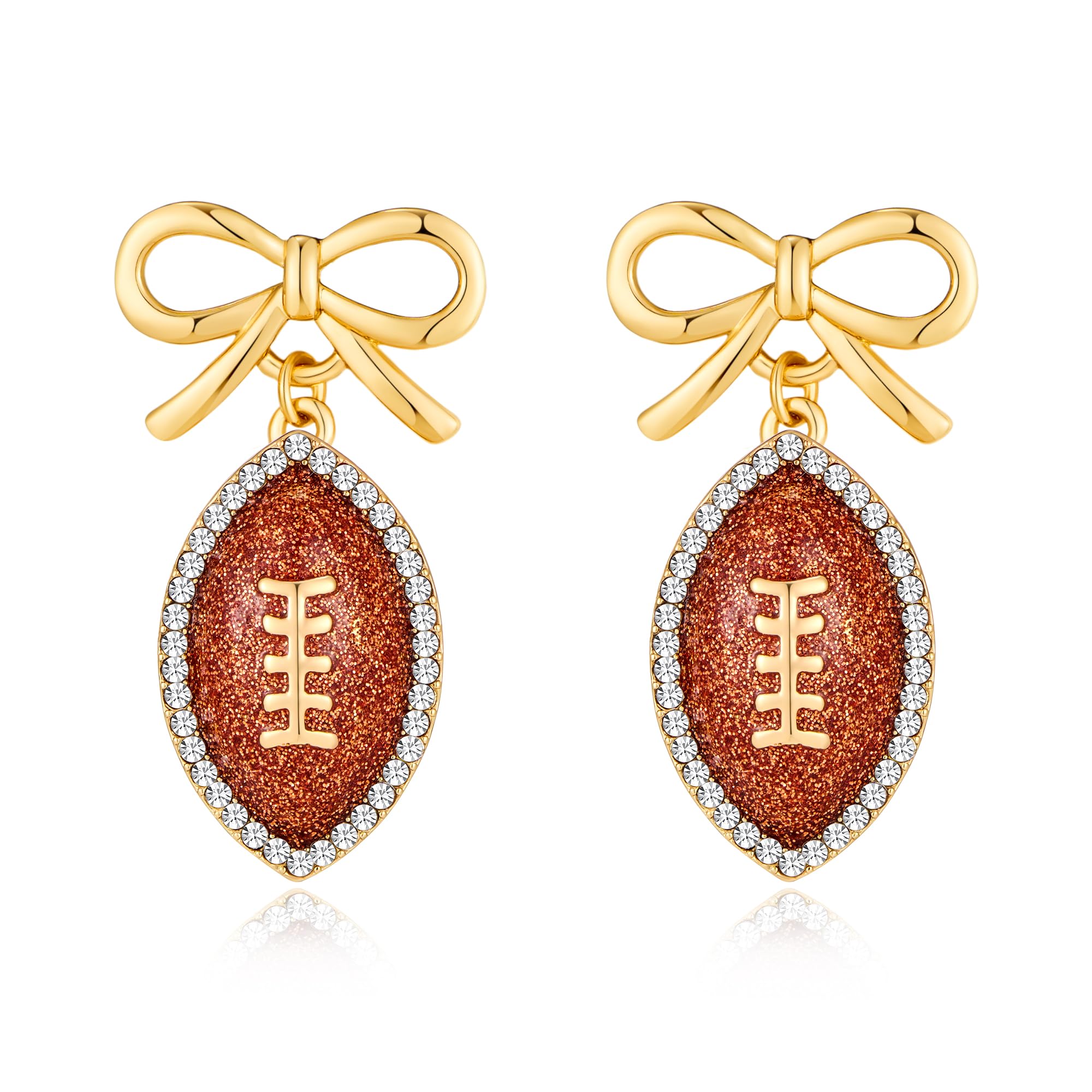 Rhinestone Bow Football Stud Earrings, Sparkly Sports Themed Dangle Earrings for Women, Cute Game Day Jewelry Gift