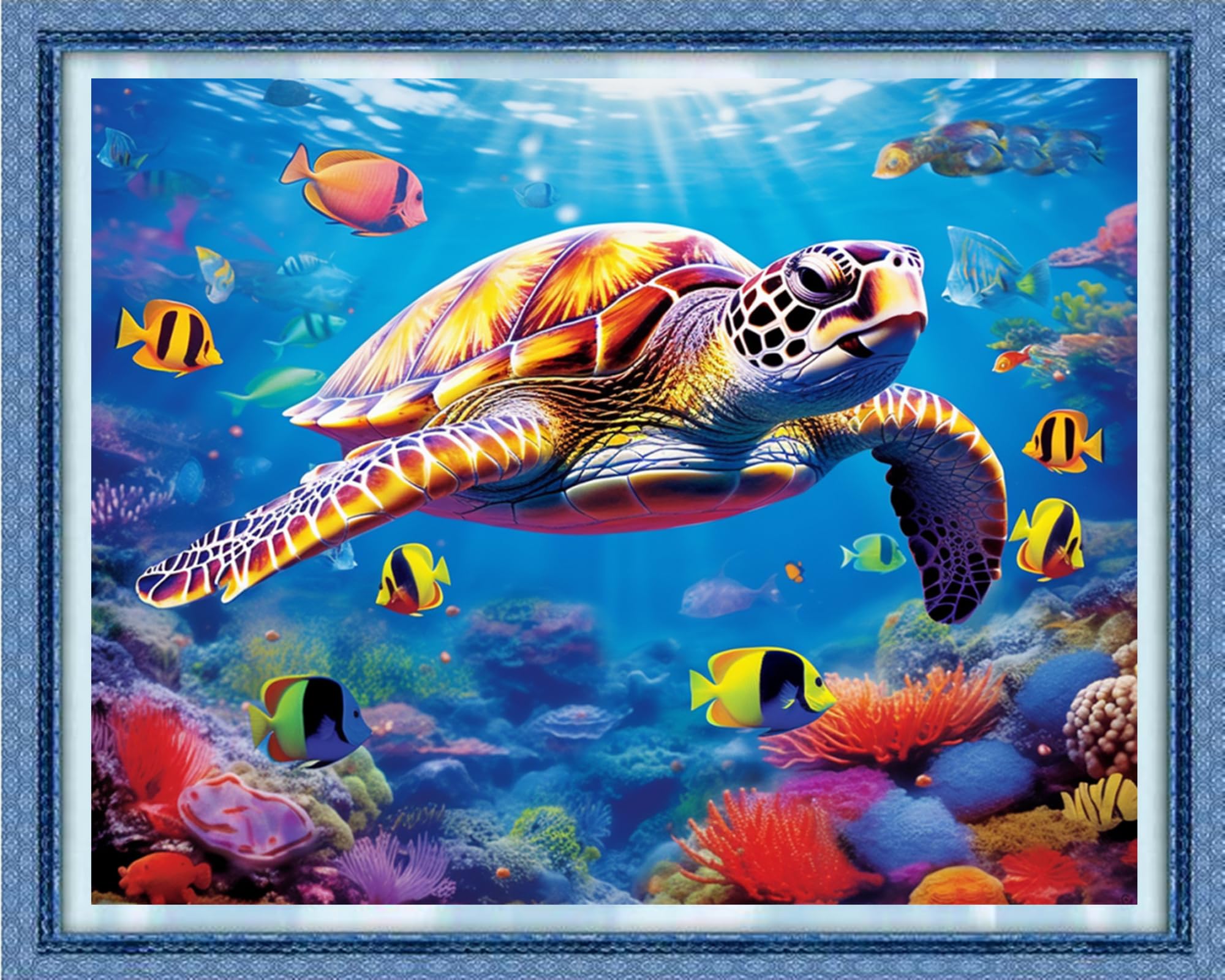 DMCVIVR Stamped Cross Stitch Kits for Beginners Adults Needlepoint Kits for Beginners Embroidery Kits for Adults Crossstitch Kit for Beginners 11CT-Sea Turtle 16x20 inch