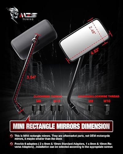 Miniatura 2 de Espejos rectangulares para motocicleta MZS, 10 mm 8 mm, espejo lateral de vista trasera ajustable para mini moto, manillar negro, universal,