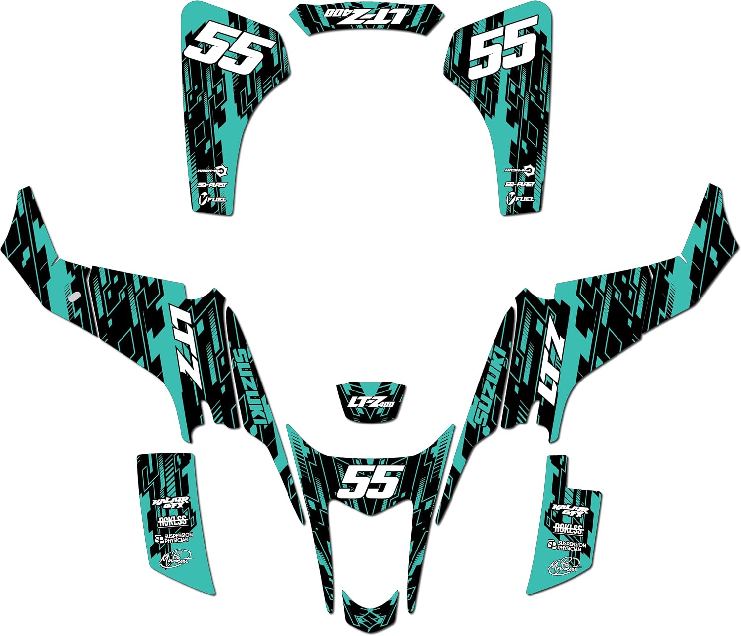 Graphics Kit for Suzuki LTZ400 (2003-2008) Incision Series Teal 16 Mil - ATV UTV Custom Racing Graphics Stickers Decals Kit, no-Plastics