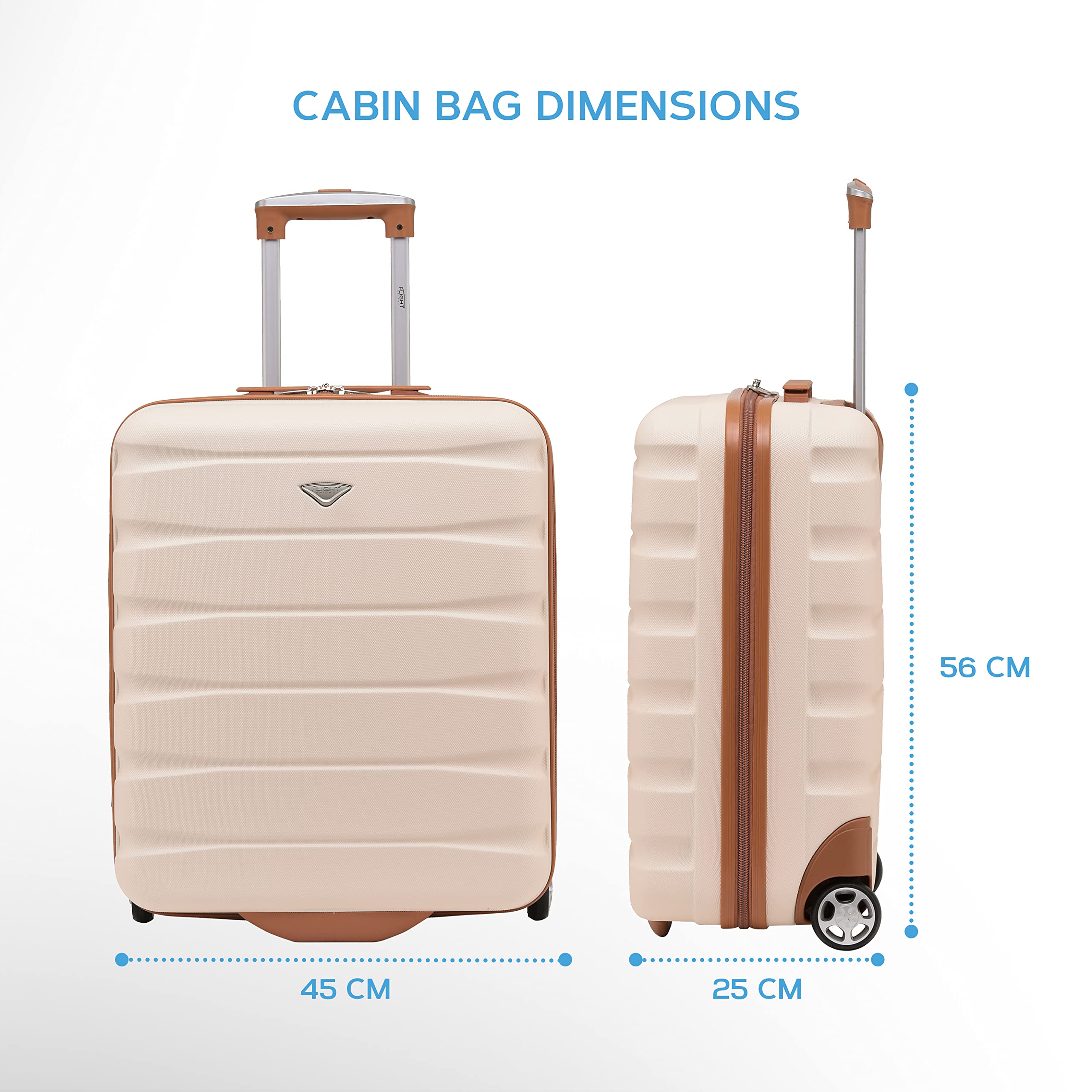Flight Knight Lightweight 2 Wheel ABS Hard Case Suitcases Cabin Carry On Hand Luggage Approved for Airlines Including British Airways & Maximum Size for easyJet Large Cabin Bag 56x45x25cm