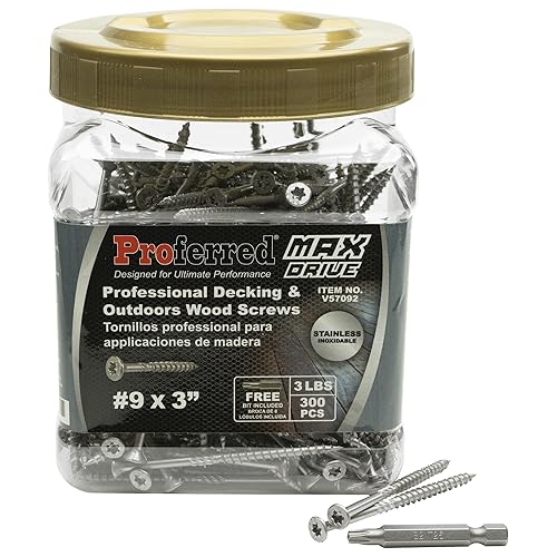 Miniatura 6 de Proferred - V56103 Tornillos de madera profesionales para terrazas y exteriores, revestimiento SKT de bronce de 6 lóbulos - Spray de sal de 1500