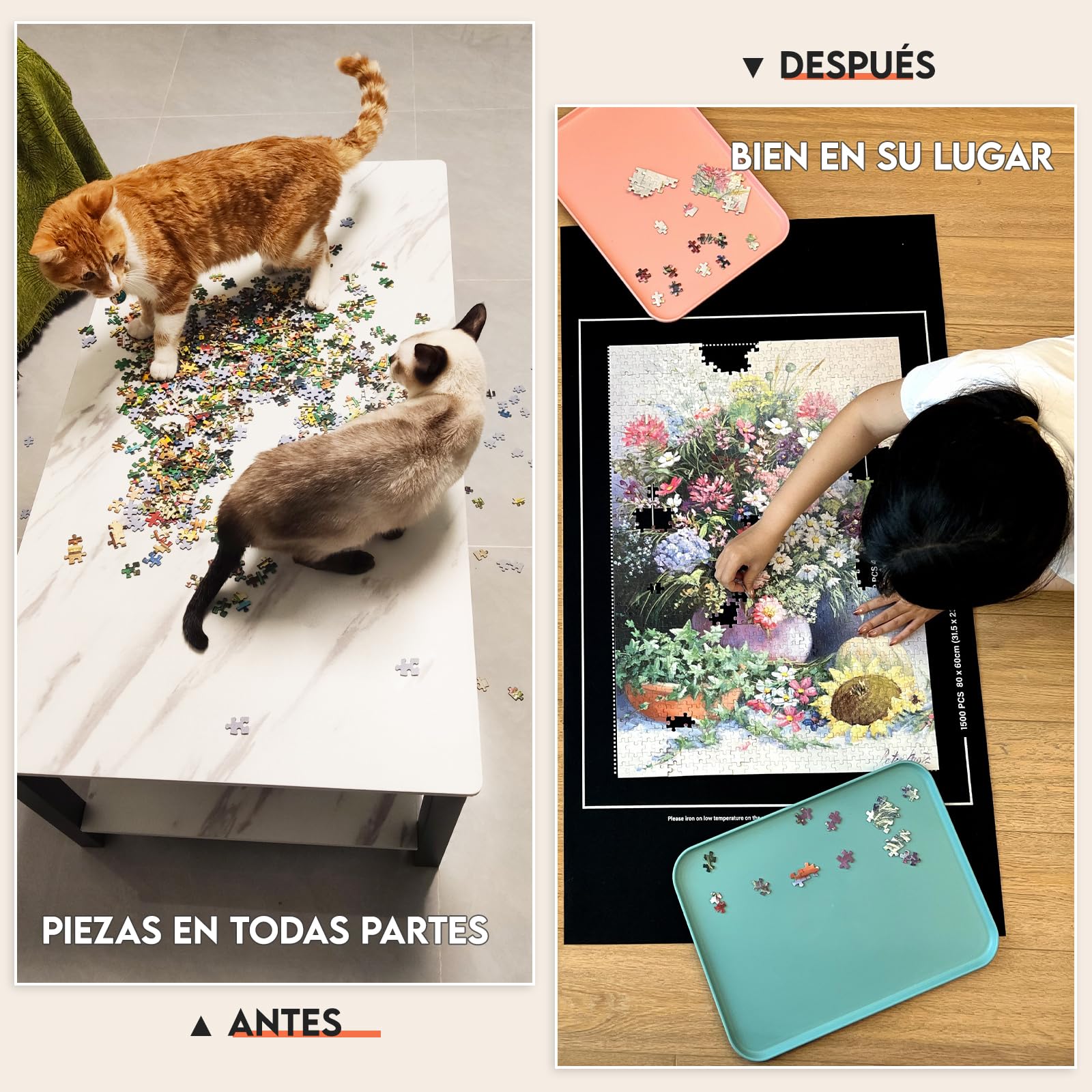Nariolar Tapete Puzzle ，Set de 2 Piezas，Alfombrillas de Puzzle de Goma y Fieltro para 500/1000/1500 Piezas, Accesorio Práctico para Almacenar y Transportar