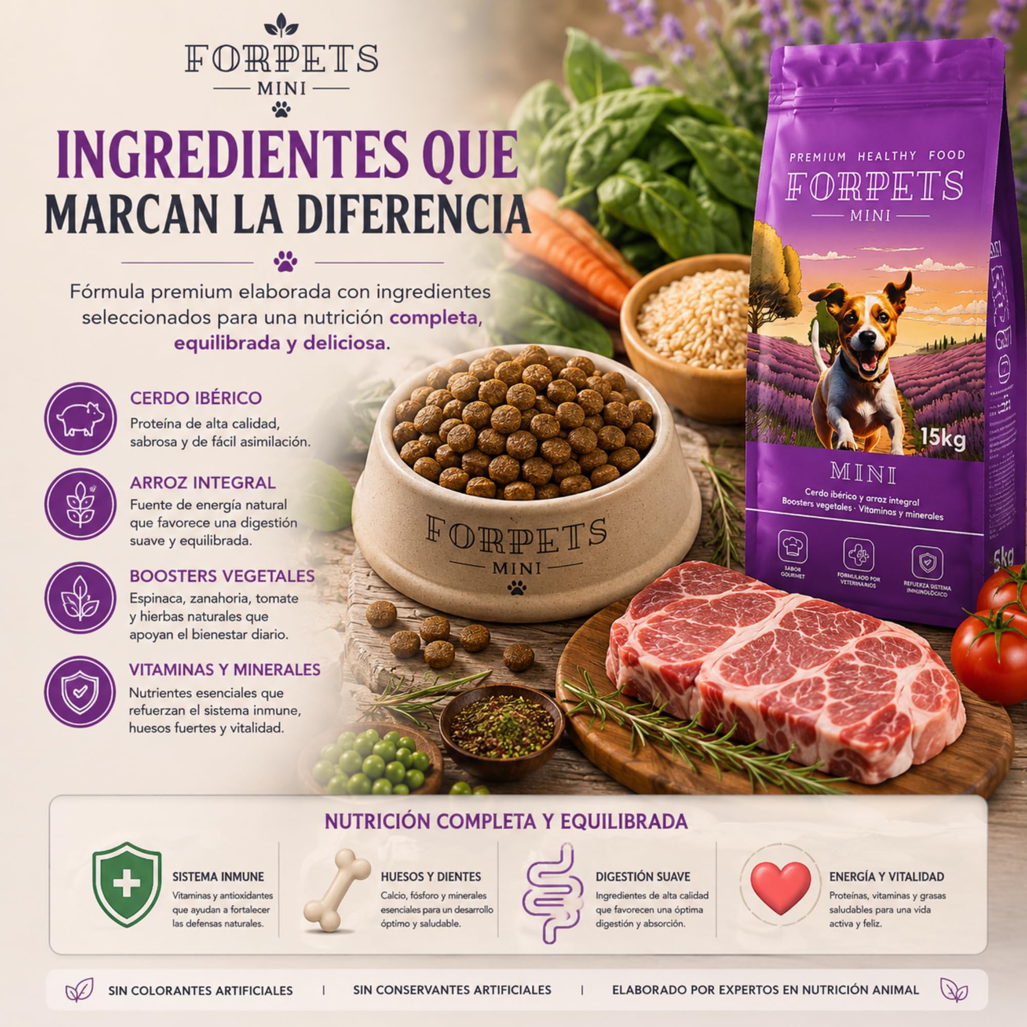 Pienso para Perros Pequeños 15 kg | Croqueta Pequeña Digestión Sensible y Estómago Delicado | Razas Pequeñas, Toy, Yorkshire y Pomerania | Cerdo Ibérico y Arroz Integral | FORPETS