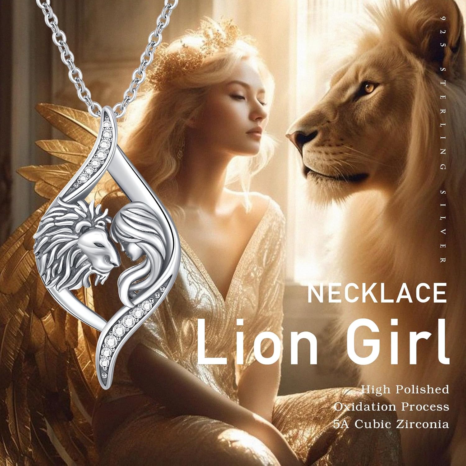 Lion Necklace for Women 925 Sterling Silver Lion and Women Pendant Animal Necklace Jewelry Gift for Women - Image 2
