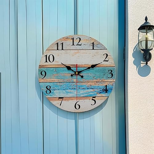 Miniatura 2 de Reloj de pared decorativo de playa de 12 pulgadas, funciona con pilas, reloj de madera náutico costero para baño, cocina, dormitorio, piscina,