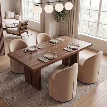 DUOMAY Khaki Velvet Swivel Dining Chairs Set of 4, Modern Upholstered Round Kitchen Chairs with Padded Back, 360 Degree Swivel Barrel Accent Chair Makeup Vanity Side Chair for Living Room, Bedroom
