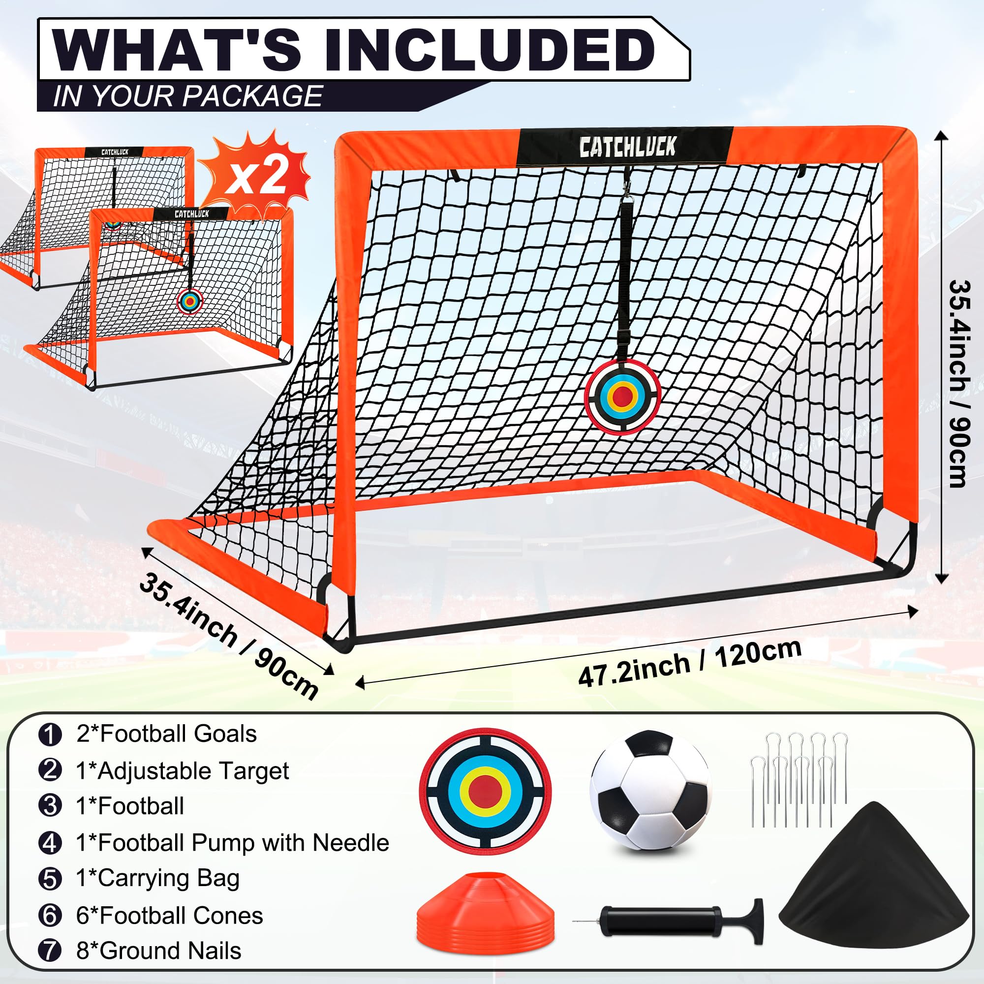 CATCHLUCK Football Goals for Kids 4x3ft Pop Up Goals with Net, Targets, Cones, and Carry Bag, Upgrade-Red, CM - Image 2