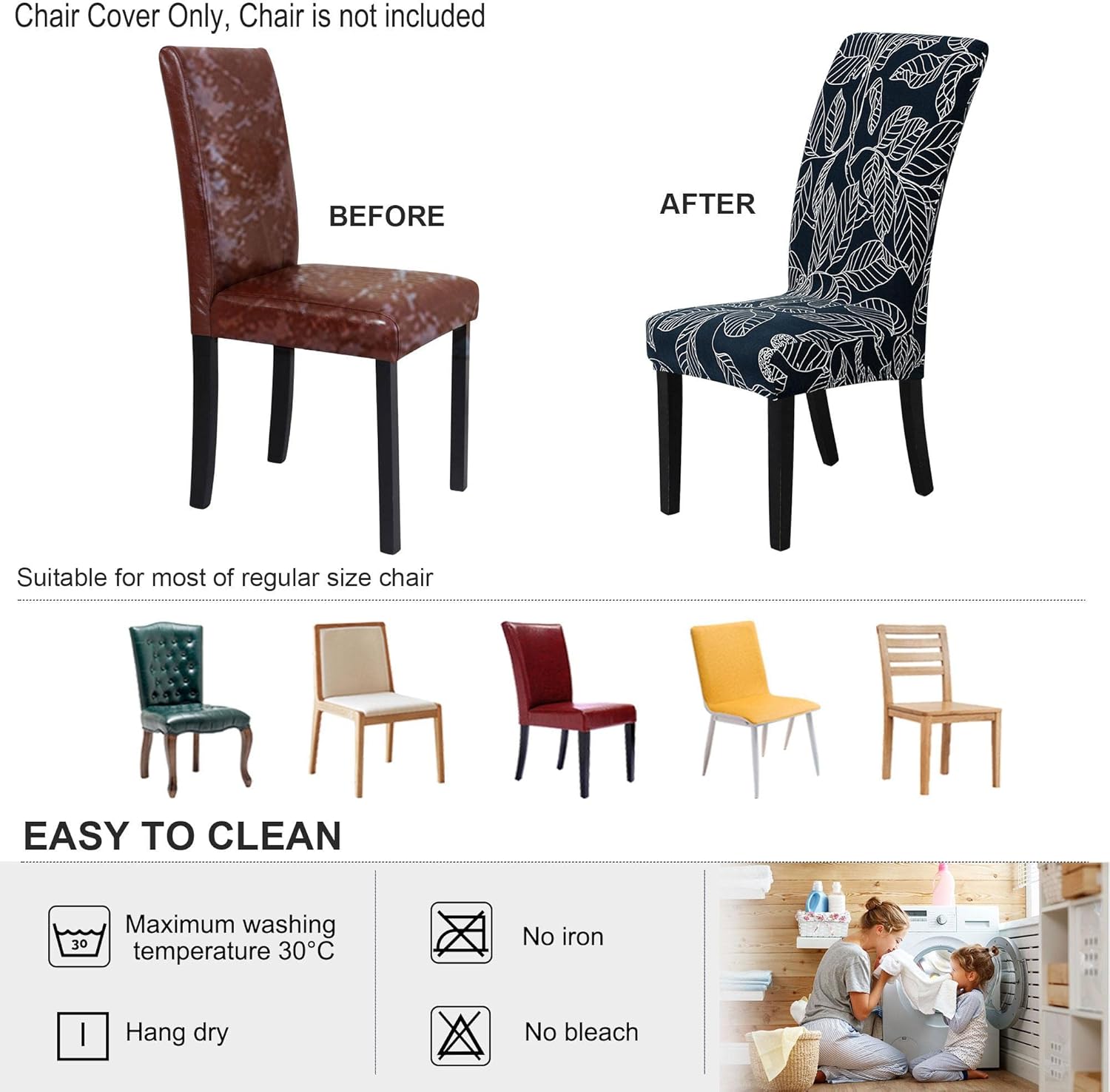 Rеvіеw uxcell Pattern Chair Cover,Dining Chair Cover Parson Chair Slipcover Bar Stool Height Cover Seat Protector Home Decor for Kitchen/Party/Wedding/Dining Room Drak Blue