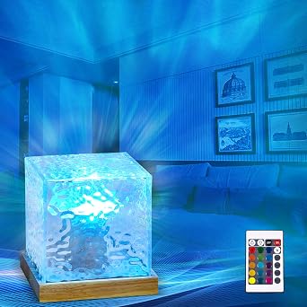 Ocean Wave Projector Lamp, Northern Lights Aurora Projector Light, 16 Colors Gradual Rotating Flame Water Lamp Multi-Colored