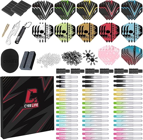 Miniatura 10 de CyeeLife 180 Piece Darts Custom Fit Pack Set, Includes Flights, Shafts, Rubber O-Rings, Flight Protecter and Accessories