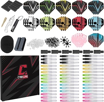 CyeeLife 180 Piece Darts Custom Fit Pack Set, Includes Flights, Shafts, Rubber O-Rings, Flight Protecter and Accessories