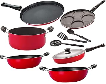 Nirlon Non-Stick Gas Compatible Aluminium Cookware Utensils Combo Gift Set Offer 9 Piece [FT13_FP11_KD12_KD13_Cass20_UP4_3SPN]