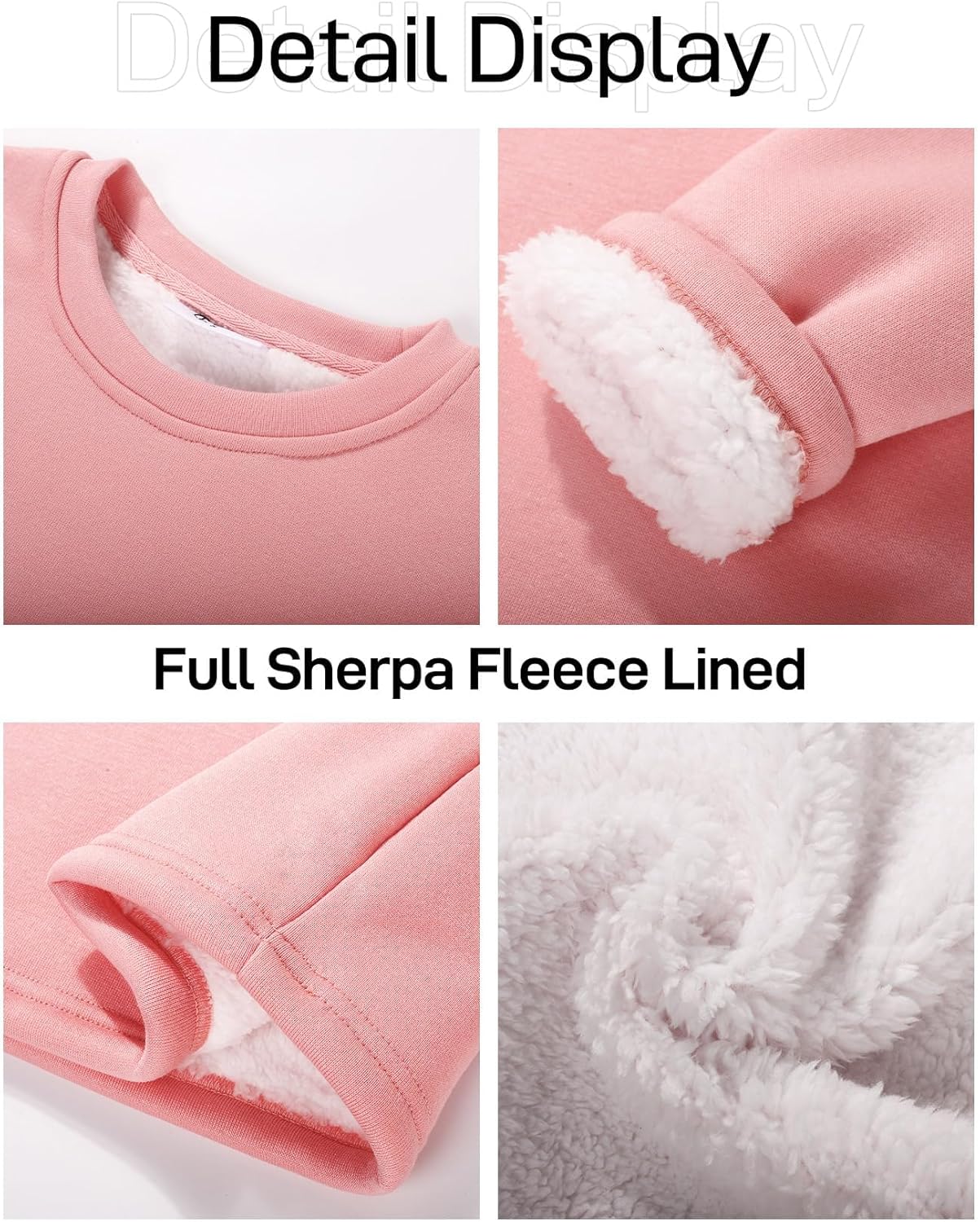 Flygo Girl's Sherpa Lined Fleece Sweatshirt Crewneck Kids Pullover Thick Thermal Sweater Winter Warm Tunic Tops