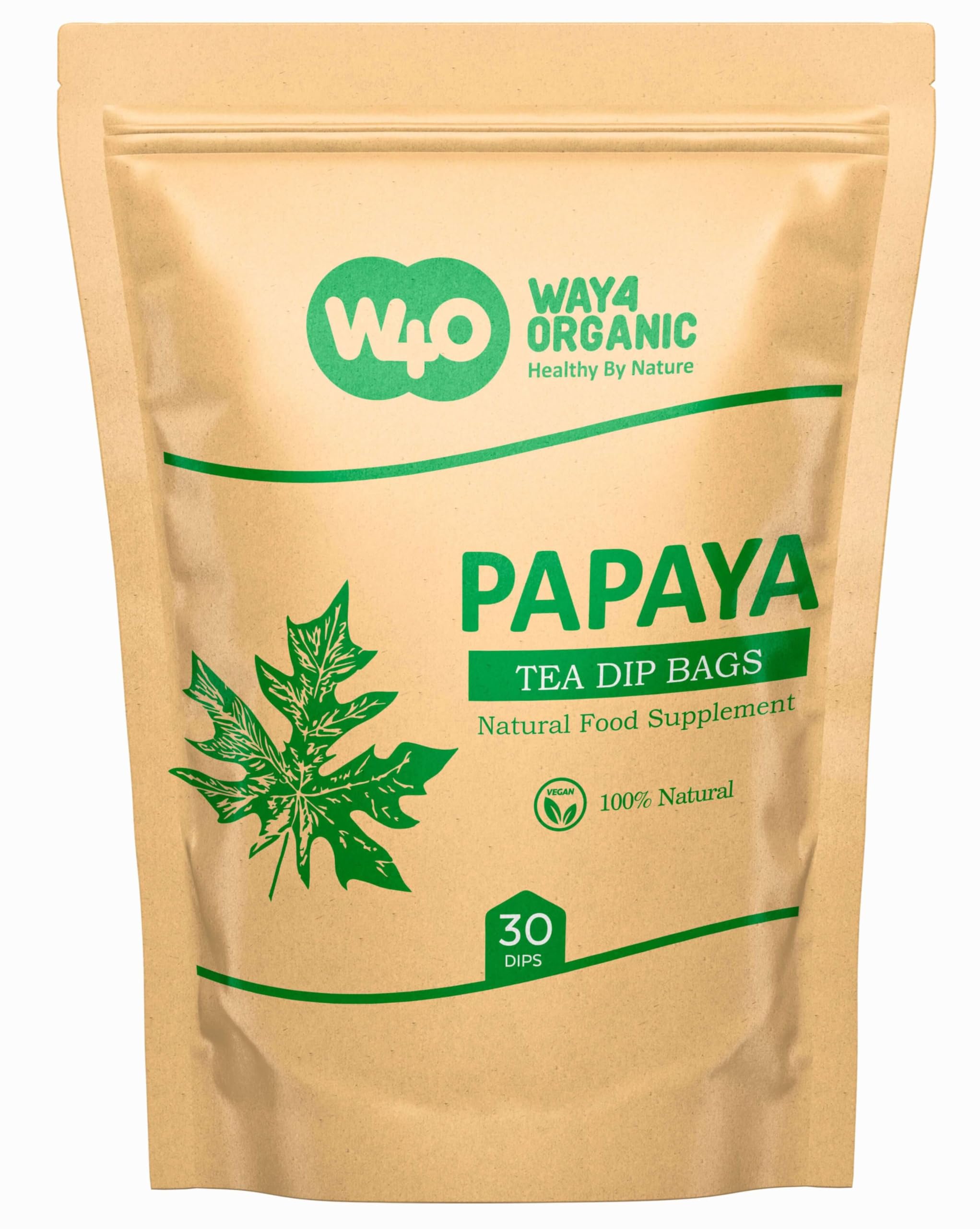 Papaya Leaf Tea Bags, Dried Tender Leaves Tea, 30 Count, Shadow dried, Pleasant Taste, Caffeine Free (Pack of 1)