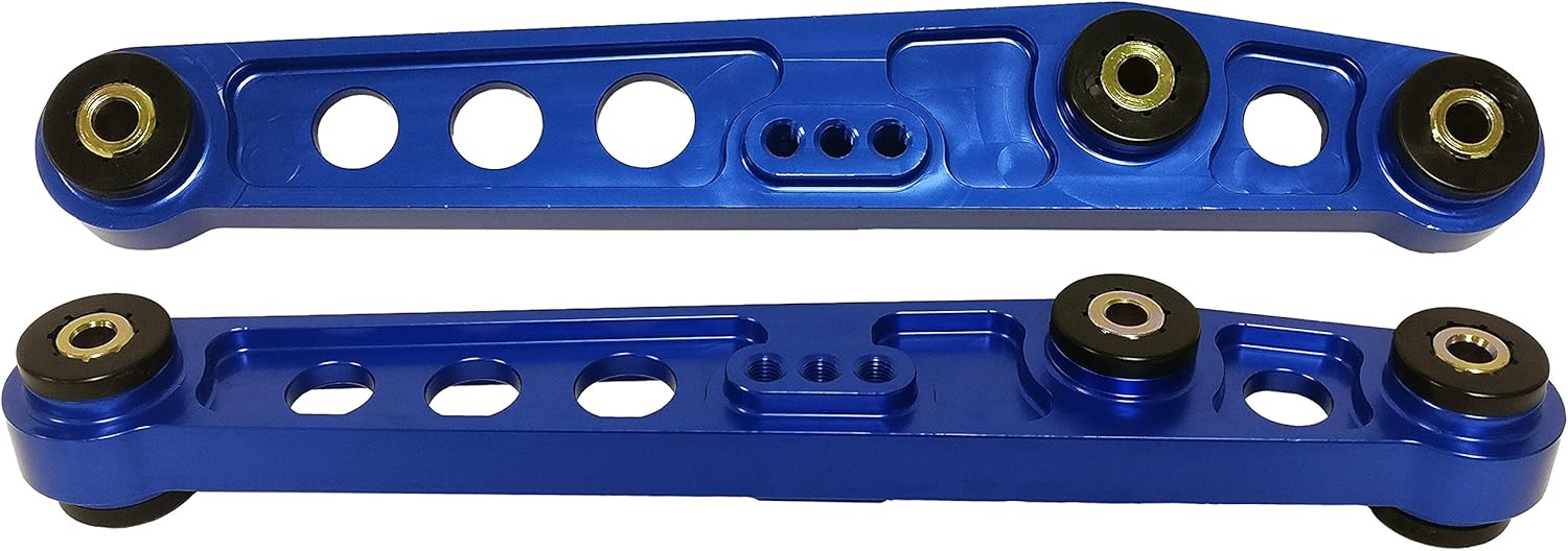 AJP Distributors Rear Lower Billet Aluminum Control Arms LCA Blue Suspension Stability Adjustable Alignment Upgrade w/Solid Polyurethane Bushings Compatible/Replacement For Civic CRX Del Sol Integra
