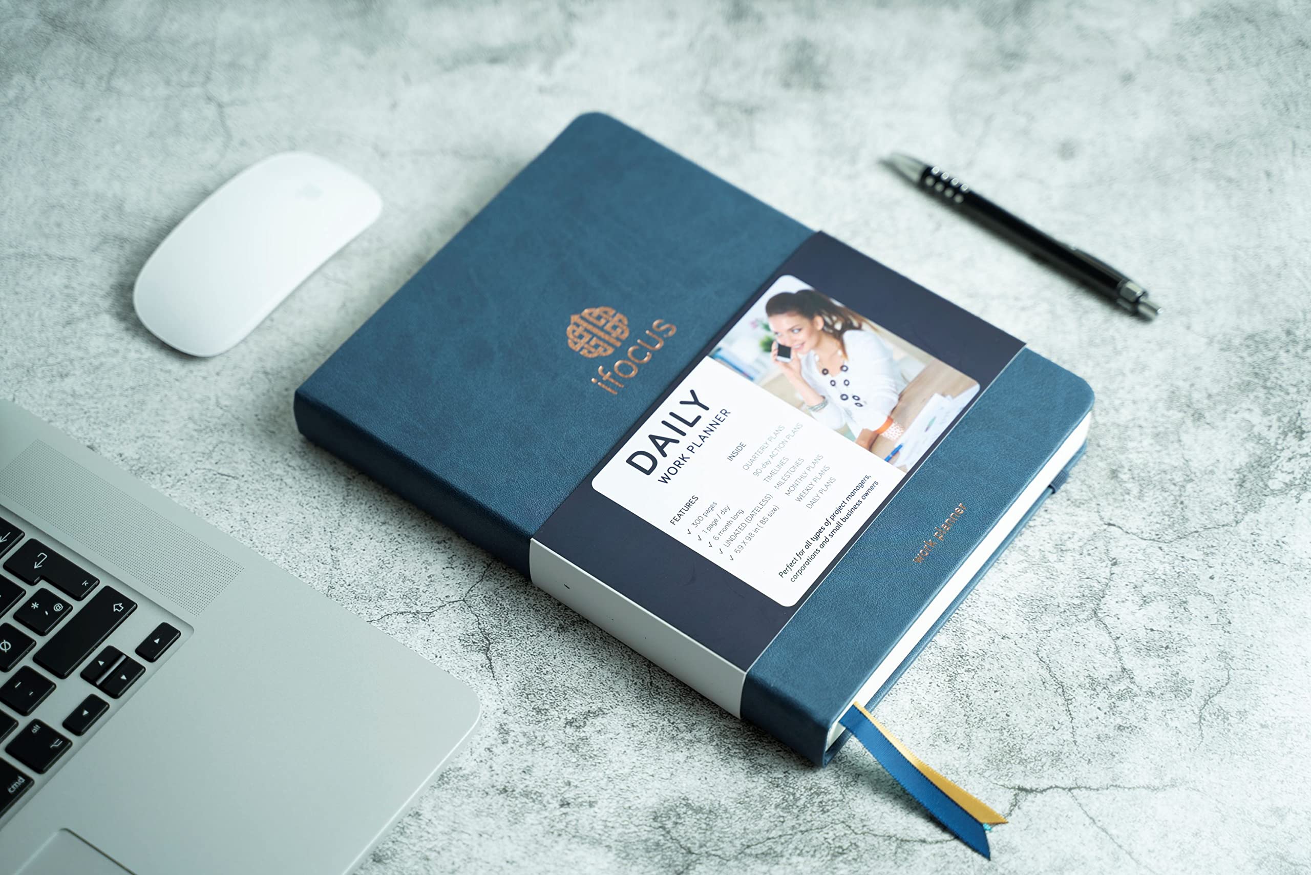 ifocus Planer pracy do projektu biznesowego, wyznaczania harmonogramu i celów, niedatowany co godzinę dzienny tygodniowy miesięczny profesjonalna duża twarda okładka, idealna blokada czasu i pełny