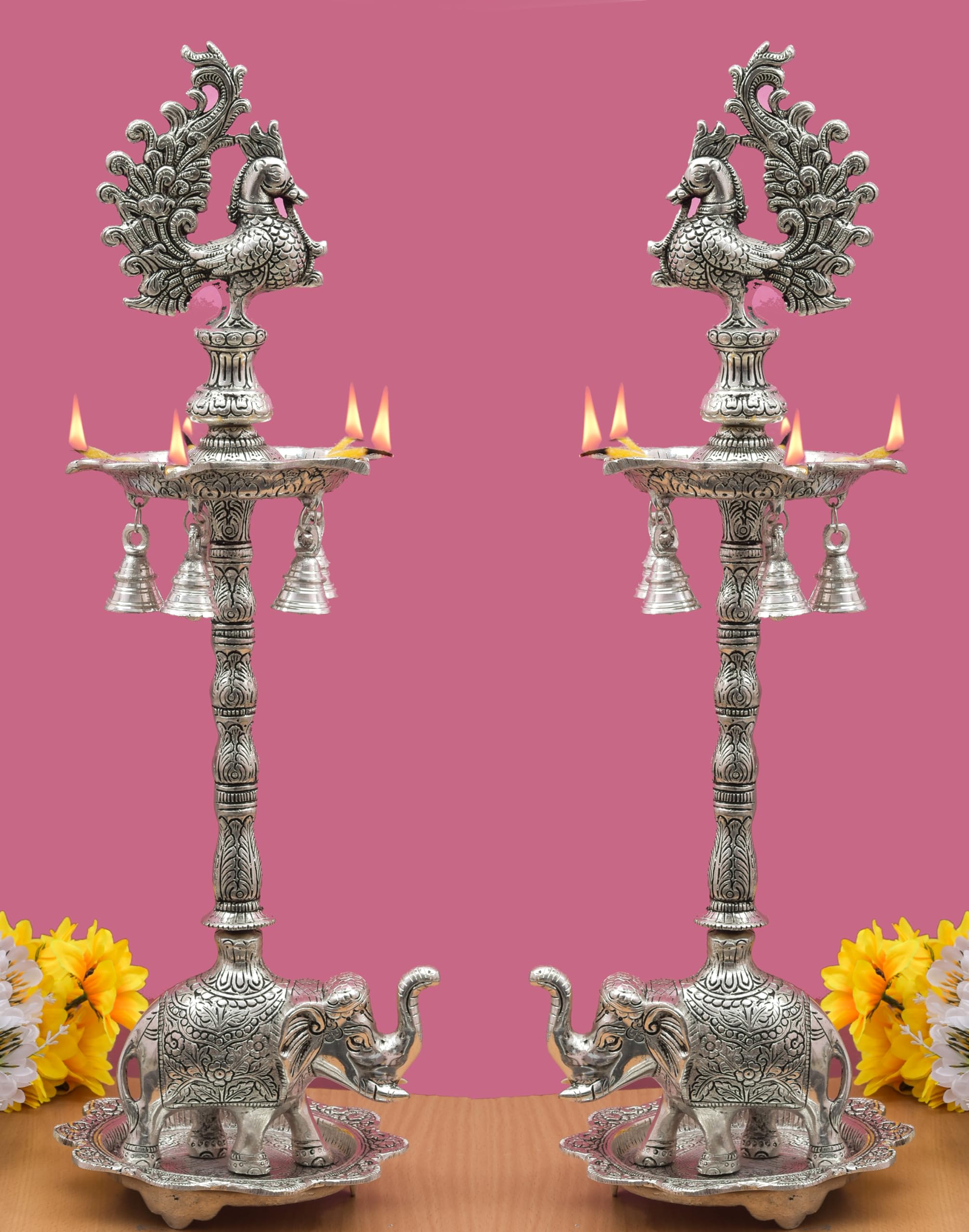 Peacock Samai Diya Set - Elegant Home Decor -8
