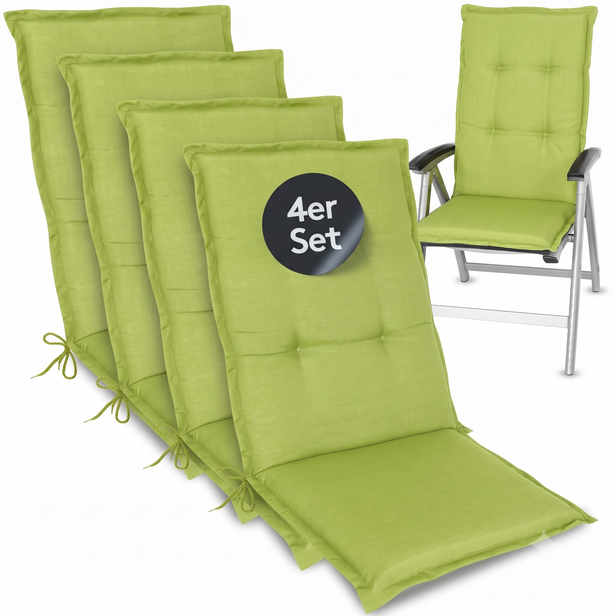 LILENO HOME Garden Chair Cushions in Apple Green Plain [Set of 4 - High-Back] - Comfortable Loungers as Seat Cushions for Garden Furniture - Chair Cushions for Garden Chairs and Folding Chairs