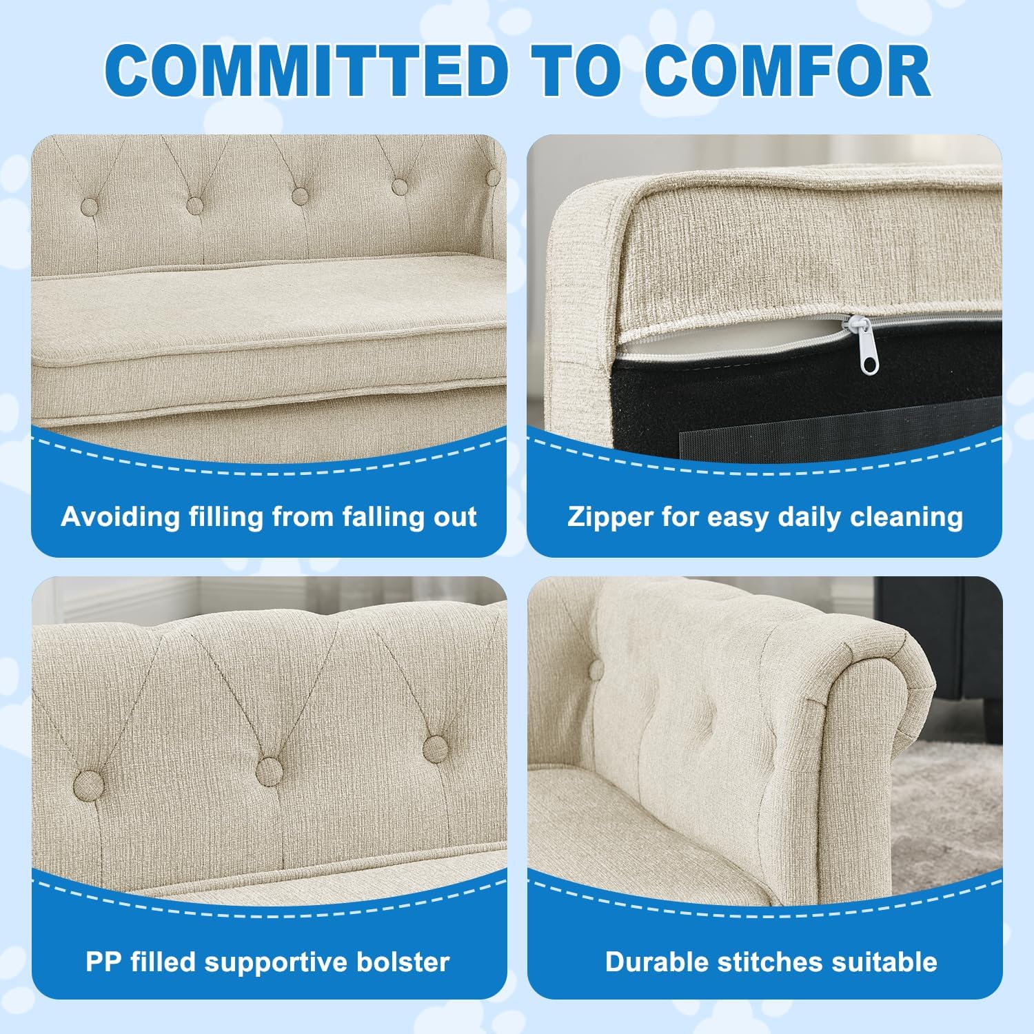 Dog Couch for Large Dogs, Elevated Durable Pet Sofa Bed, 24" W Comfortable Modern and Stylish Dog Sofa Couch with Dry Cleanable Fabric, Furniture for Medium & Large Breed (Beige)