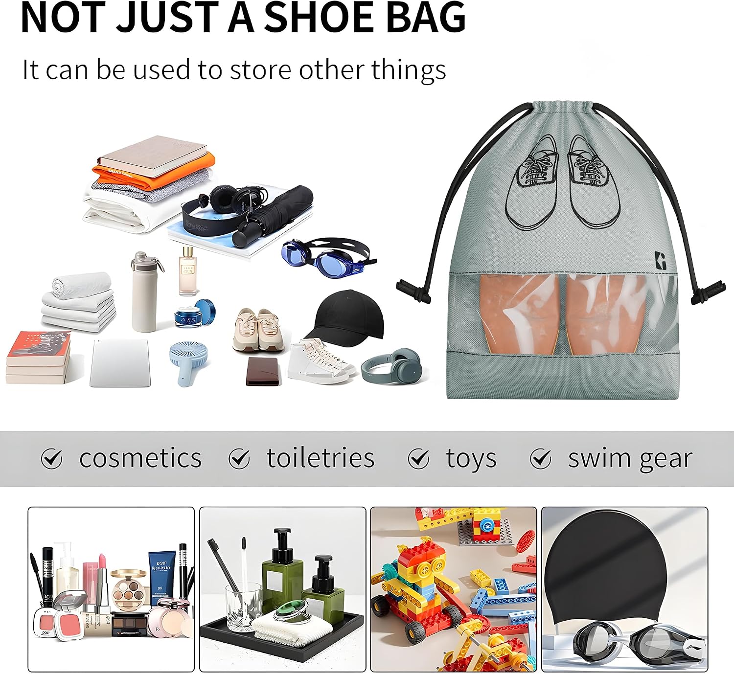 Kuber Industries Pack of 12 - Shoe Bag for Travel | Shoe Cover for Storage | Shoe Pouches for Travelling | Travel Accessories Shoe Organizer | Shoe Storage Bag for Men | Grey, Grey, 24, Shoe Bags