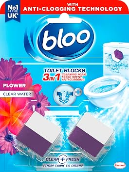 New Bloo Toilet Blocks, Pack of 2, Limescale Remover Cistern, Cleaner with Cleaning and Foaming Action, Fresheners Fresh Flowers