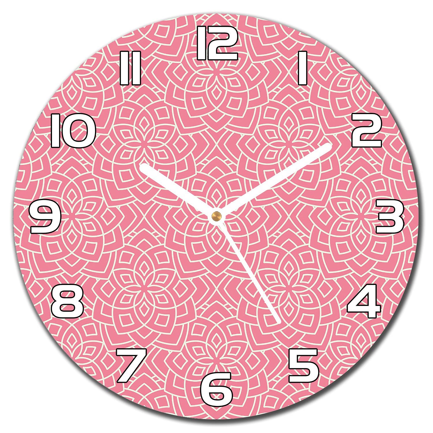Horloge en verre 30 cm Coloray avec aiguilles blanches et motif abstrait floral