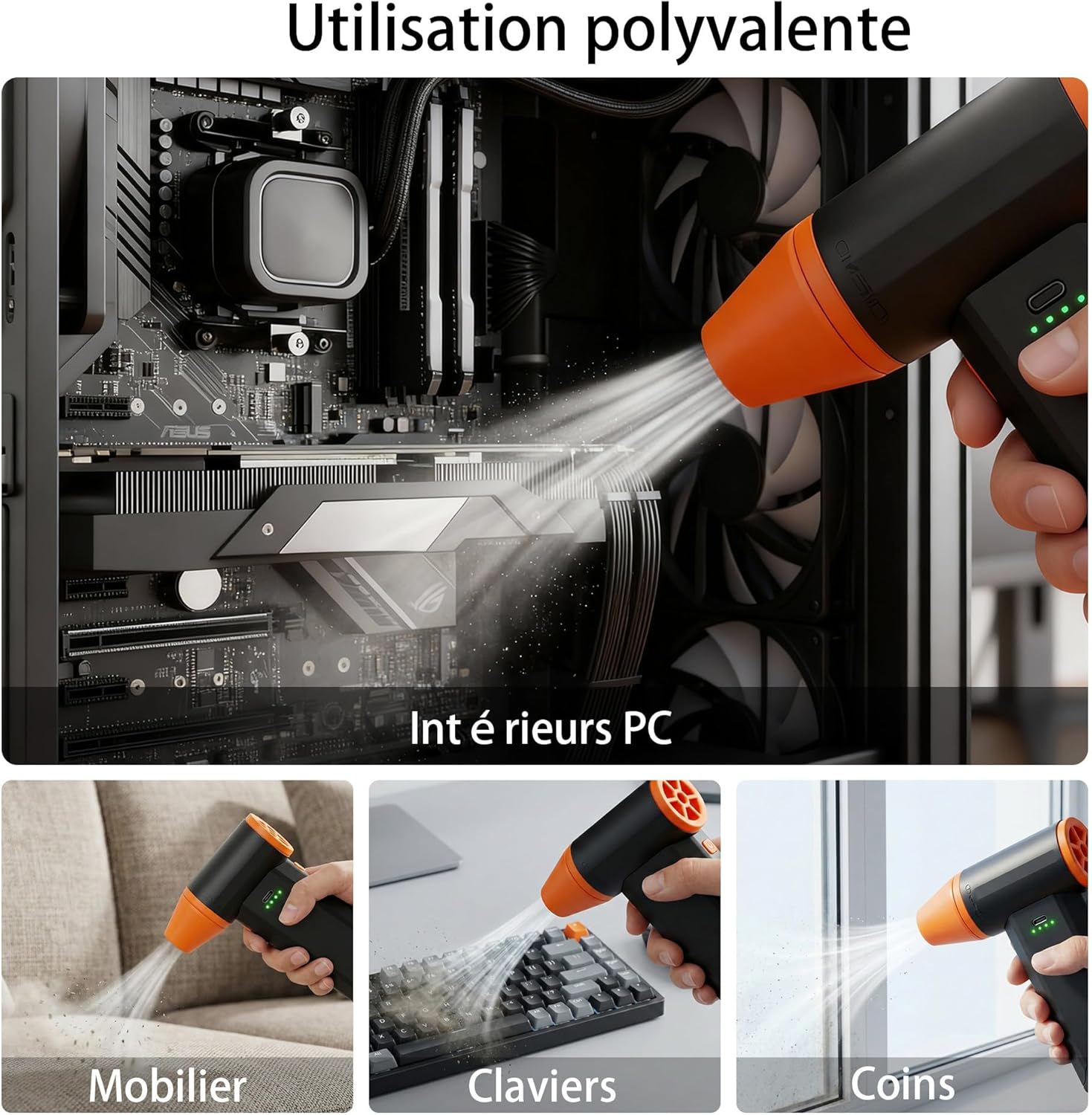 FOURQ F5 Electric Air Duster-100000RPM Super Power Cordless Air Duster,Use Brushless Motor,4-Gear Adjustable Dust Blower Replace Compressed air can for Computer,Keyboard,Outdoor,House and Car