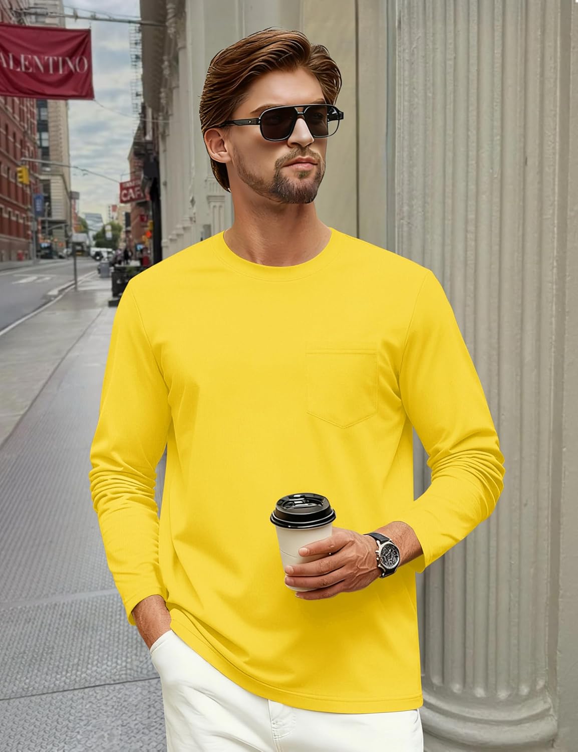 Cotrasen Men's Long Sleeve Shirts Cotton Crew Neck Pocket T Shirts Moisture Wicking Soft Comfort Casual Tee Shirts - Image 3