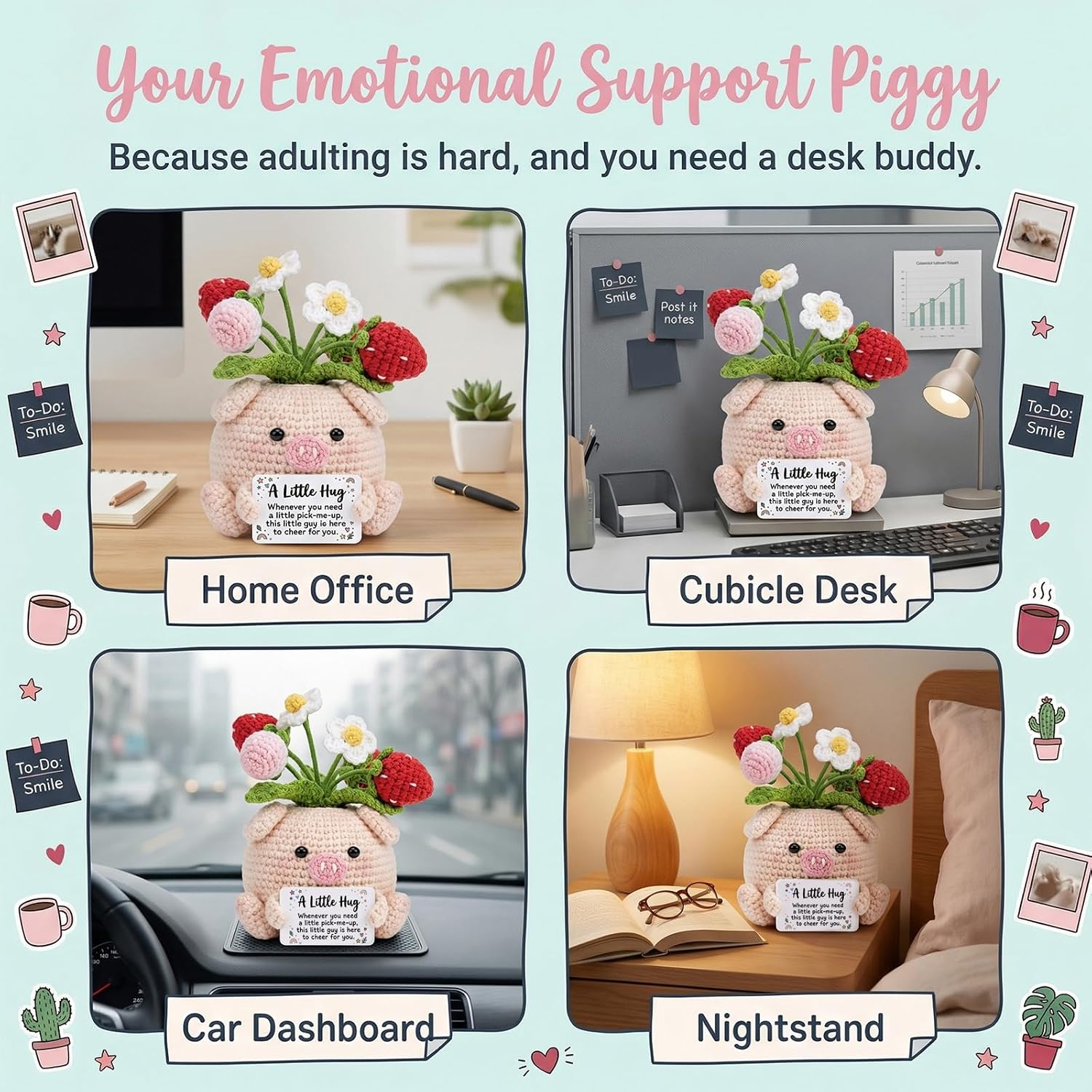 Haraketlt Strawberry Crochet Pig Gift - Cute for Mom, Thank You Teacher Appreciation Present, Best Friend Female Birthday Ideas, Sweet Cheer Up Keepsake for Sister Coworker (Pig Strawberry)