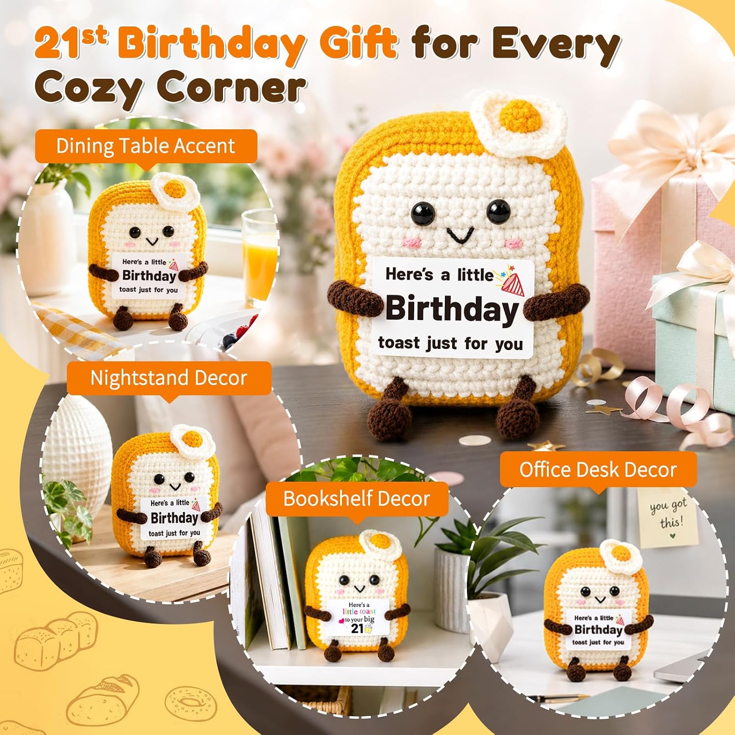 Crochet Toast Birthday Gifts for Women, Men, Friends, Funny Desk Keepsake