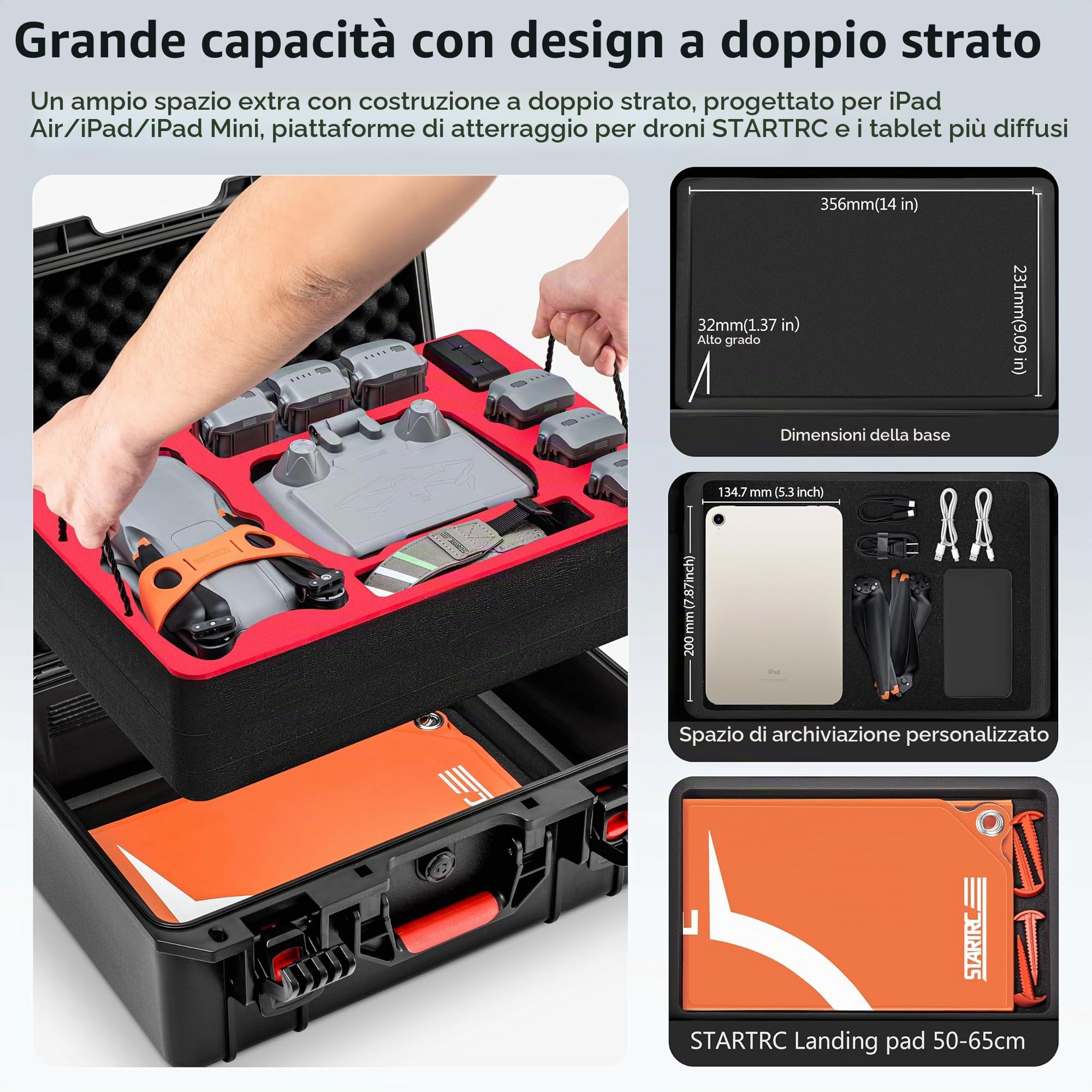 STARTRC Custodia Air 3S a doppio strato, custodia rigida impermeabile Air 3S Fly More Combo, Controller RC 2/RC/RC-N3/N2 per DJI Air 3S Accessori, batteria e hub di ricarica